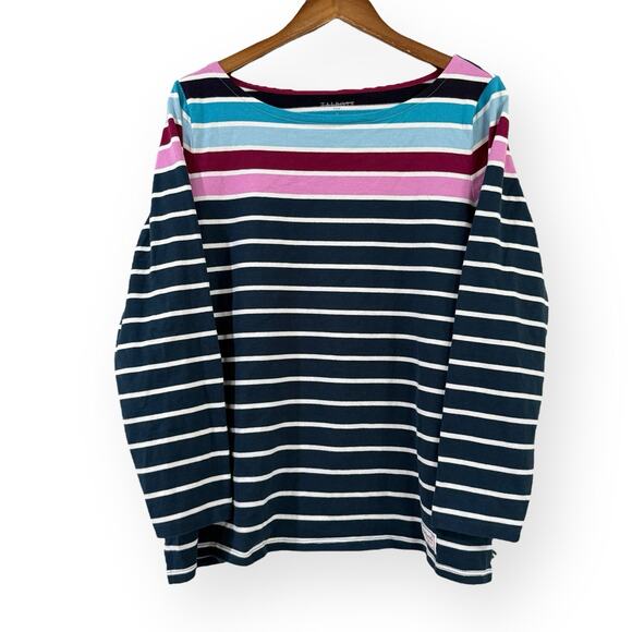 Talbots Top Womens 1X Plus Teal Blue Wellington Stripe Authentic Bateau Tee - Picture 2 of 9